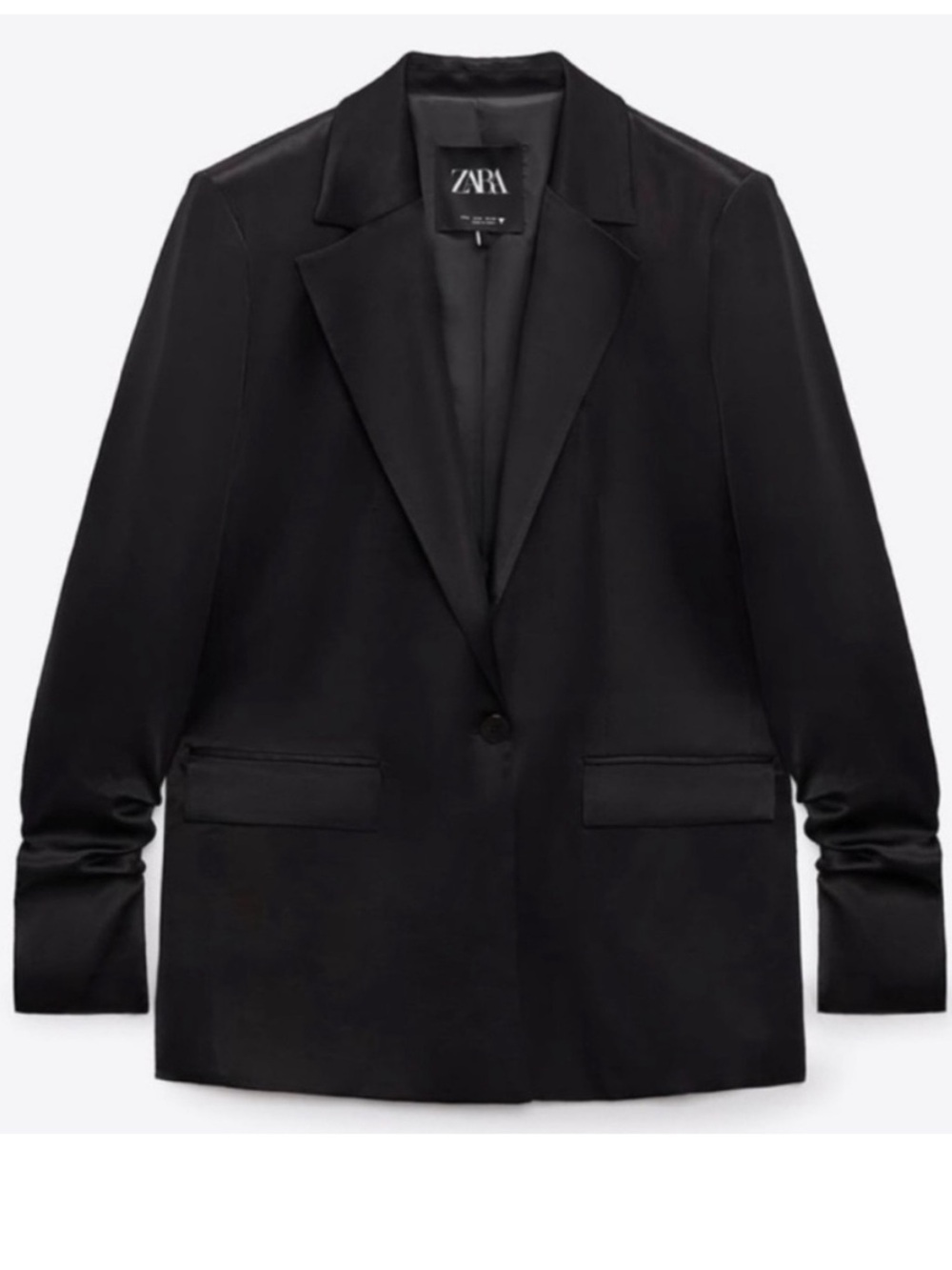 Zara Black Satin-Effect Single-Button Blazer